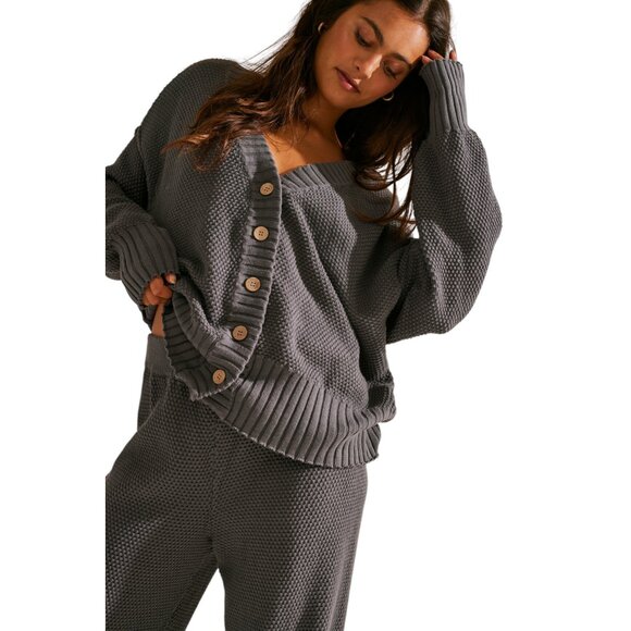 Free People Hailee Cardi  Set - Light Gray aka Peppery 🎉 NWOT - Picture 2 of 13